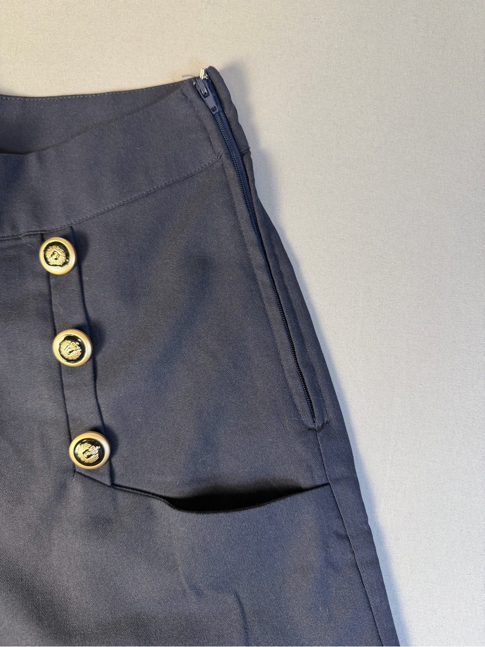 Unique Vintage Navy High-Waist Trousers with Nautical Sailor Buttons Size 4 - Picture 7 of 10